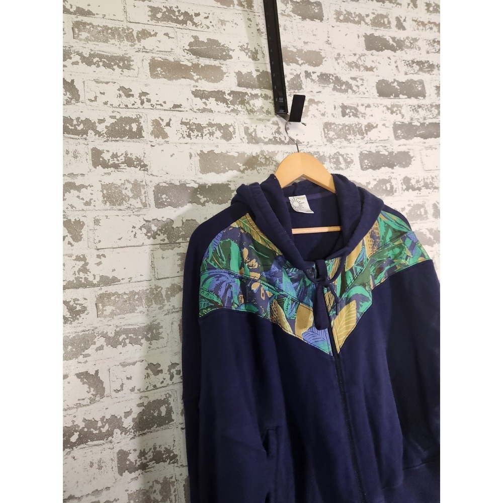 Offline By Aerie Full Zip Hoodie Womens Size L Blue Tropical Floral - Picture 2 of 16
